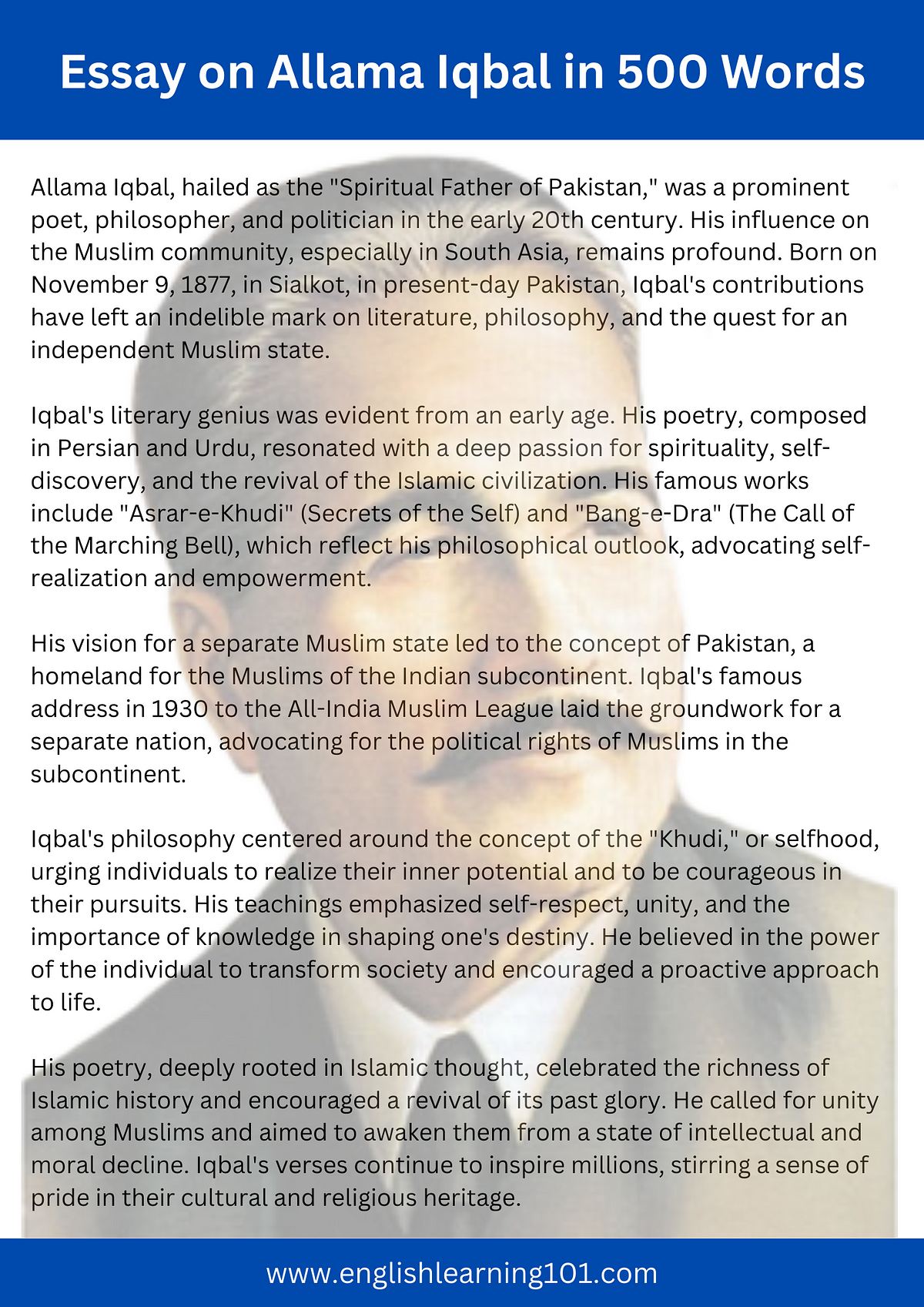 Short And Easy Essay On Allama Iqbal In English Essay on Allama Iqbal in English 500 Words | by English Learning 101