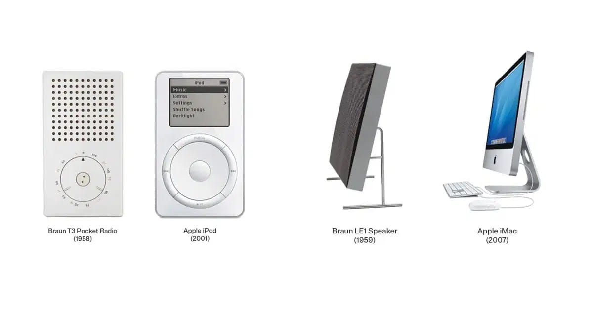 Apple was inspired by Braun, but clearly took that inspiration and brought its own flare into it making timeless classics.