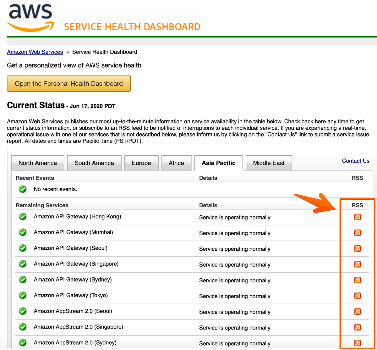 Automatic AWS Service Health Dashboard RSS Feeds to Slack Register aws