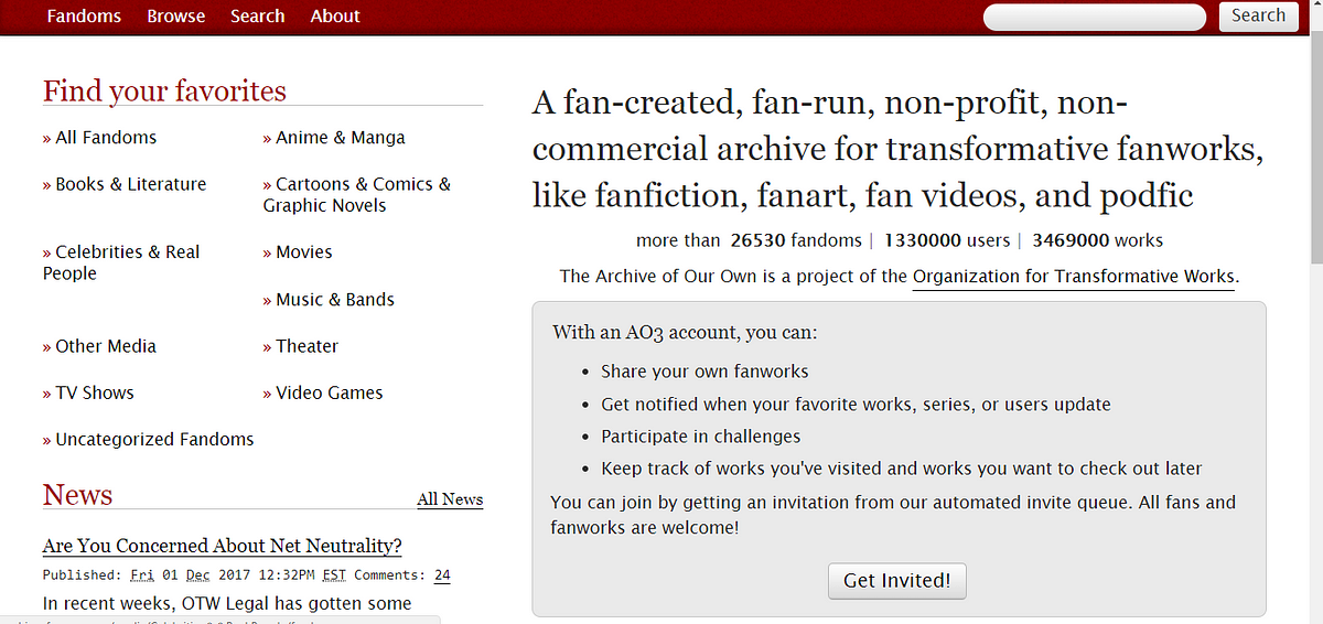 Archive of our own: A review of another popular fanfiction website | by  Accalia Baronets | Medium