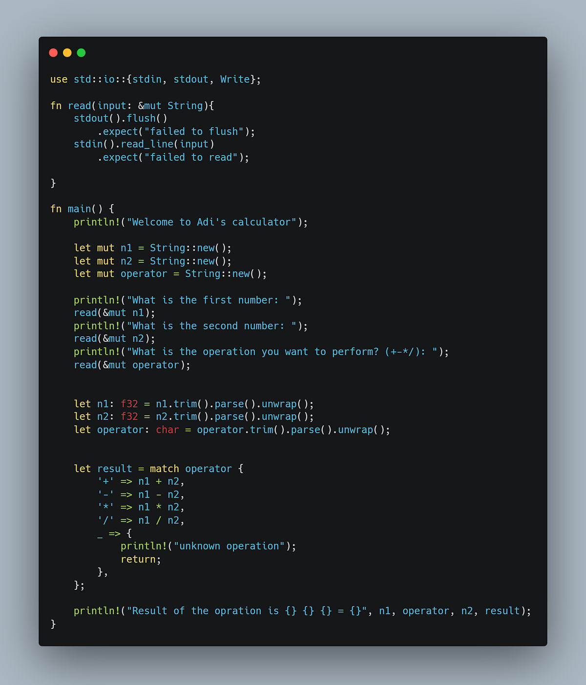 Calculator using RUST and some basics | by Adithyakrishna V | Towards Dev