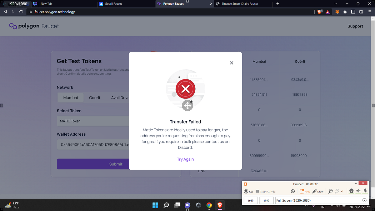 Goerli ETH FAUCET OR Matic test tokon claimed fail solution new way