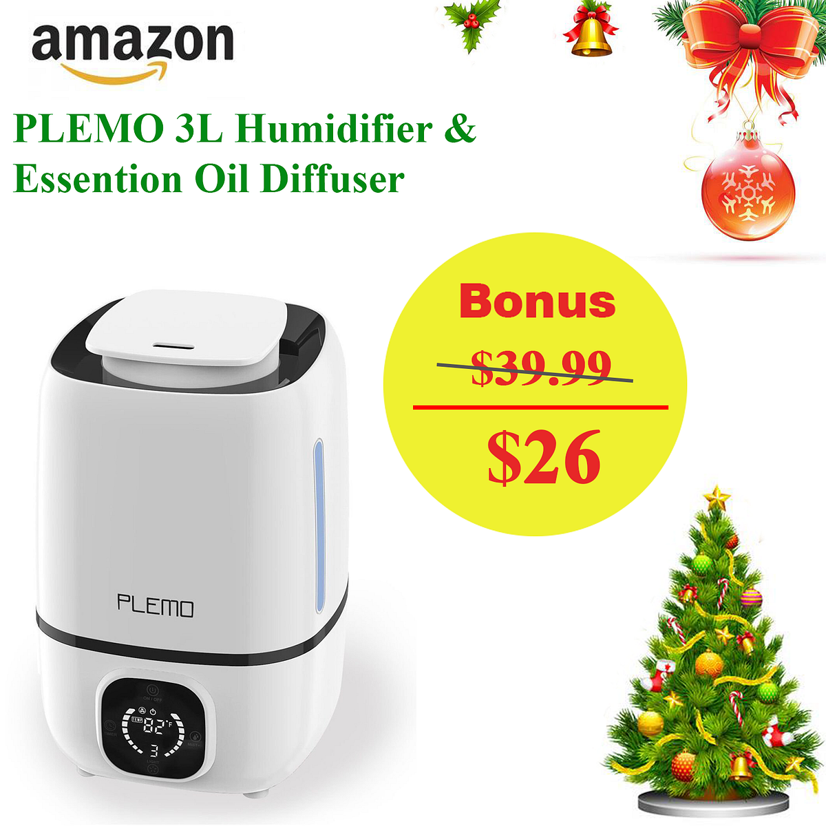 PLEMO 3L Ultrasonic Cool Mist Humidifier Only 26 after claim code