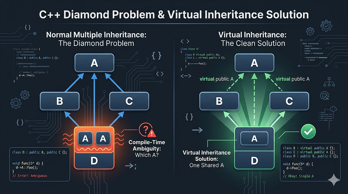 Understanding the Diamond Problem in C++: Ambiguity, Virtual ...