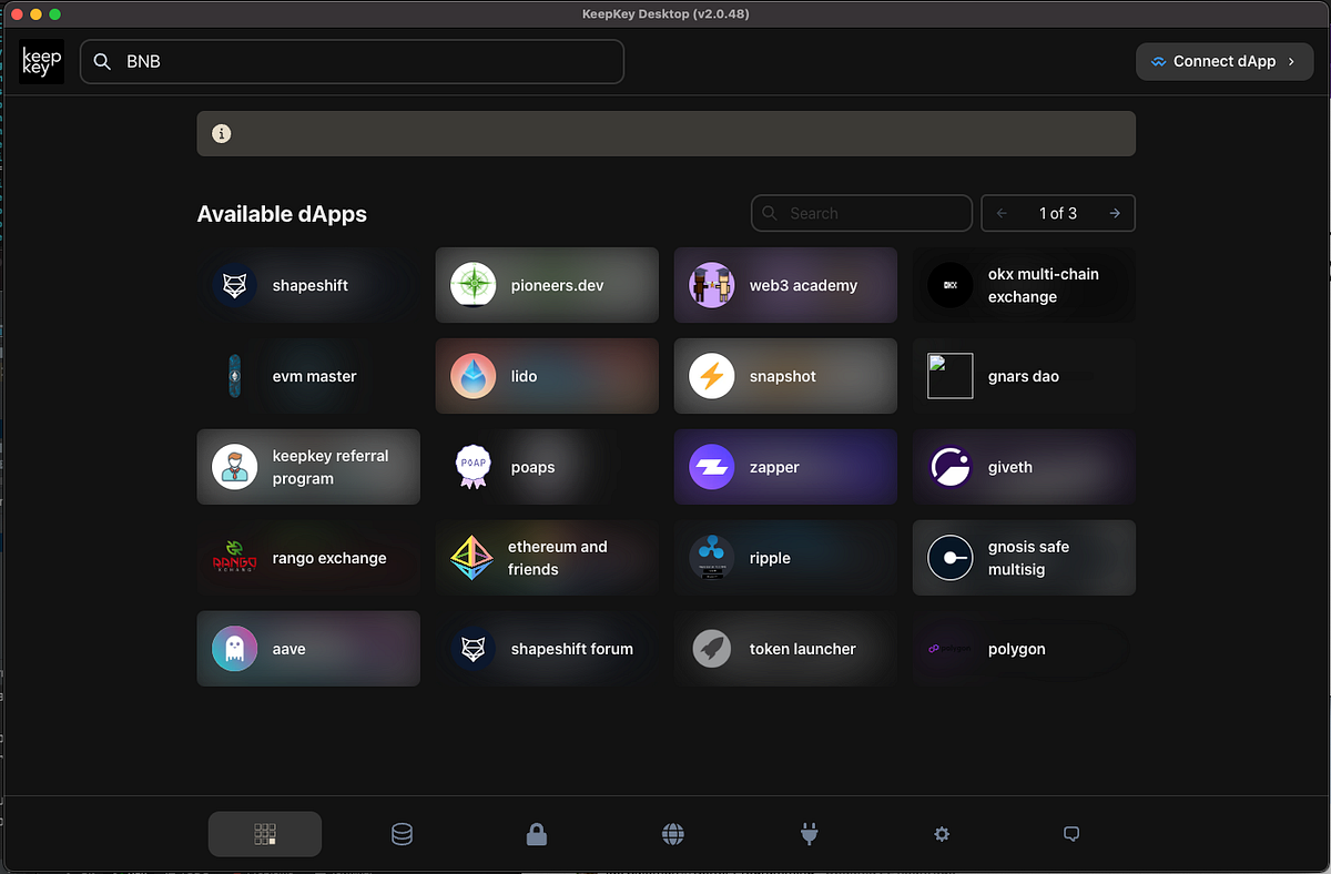 The dApp Store. Understanding the dApp listing in KeepKey Desktop
