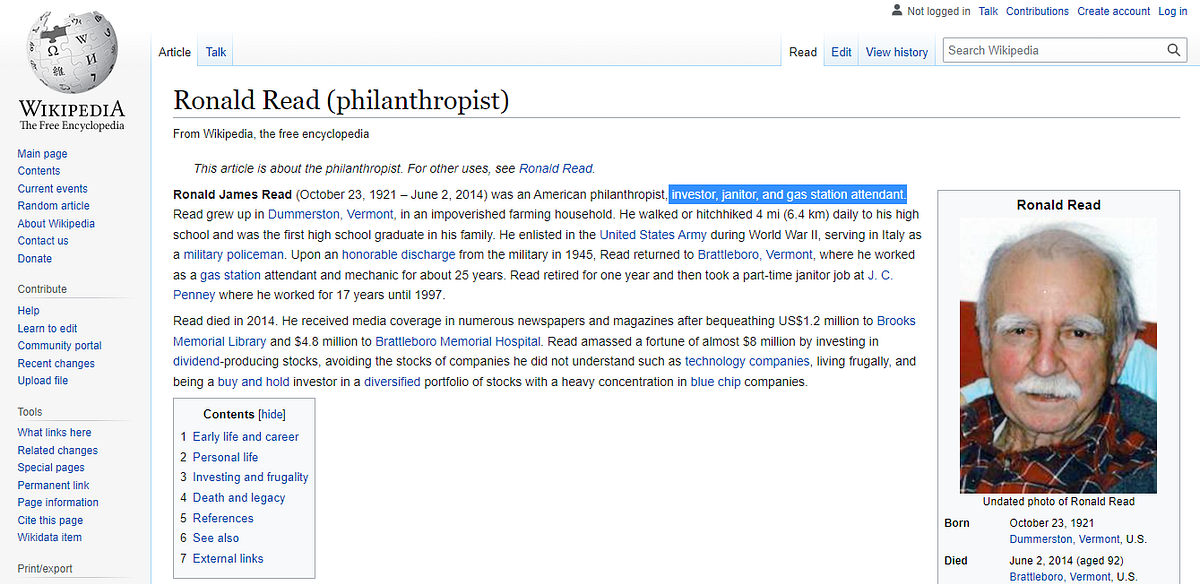 The Millionaire Janitor. Onscreen Ronald Read, an investor… by