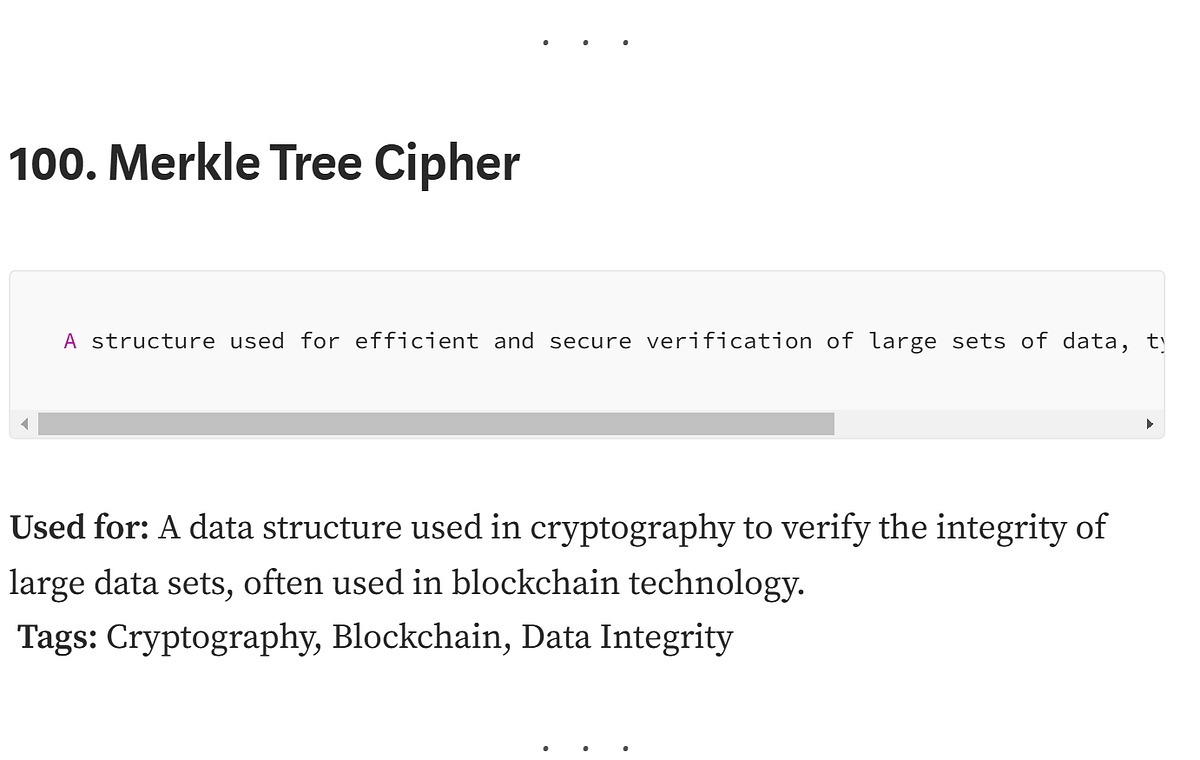 100 Different Ciphers:. Listed with their titles, descriptions 