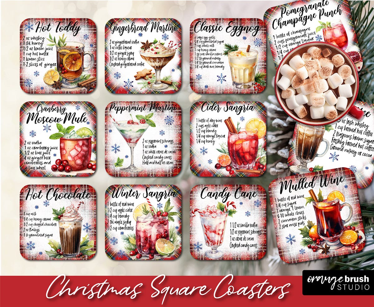 Christmas Square Coaster Sublimation Bundle, Christmas Coaster Bundle 