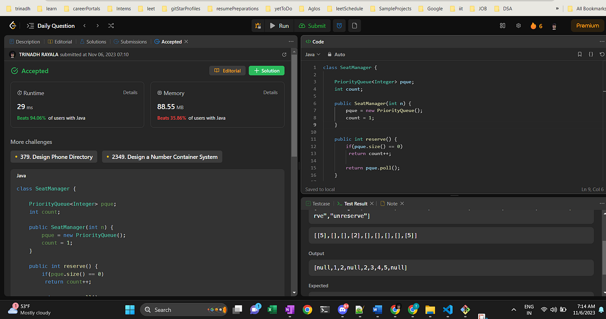 1845. Seat Reservation Manager - Trinadh Rayala - Medium