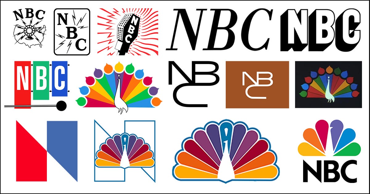The Evolution of the NBC Logo: 1926–1931: Early radio-era marks emphasizing signal strength and broadcast reach rather than brand personality. 1931–1943: Microphone and lightning-bolt symbols reflecting Art Deco aesthetics and NBC’s technological authority in radio. 1943–1954: Typographic NBC wordmarks signaling institutional consolidation during wartime and early television. 1954–1956: The abstract “X” television logo — conceptually modern, but emotionally disconnected from audiences. 1956–1975: The original 11-feather Peacock was introduced to signal NBC’s leadership in color television and RCA technology. 1975–1979: The patriotic red-white-and-blue “N,” aligned with the bicentennial era but failing to displace audience attachment to the Peacock. 1979–1986: The modern 6-feather Peacock — simplified, scalable, and emotionally resonant — restoring coherence and meaning to the brand. 1986–1993: Refined Peacock and wordmark integration, standardizing the identity across divisions. 1993–2011: Dimensional and metallic Peacock treatments reflecting the digital broadcast and on-air graphics era. 2011–2013: Transitional flattening as NBC adapted to emerging digital and mobile platforms. 2013–2020: A fully flat, minimal Peacock optimized for multi-platform and global consistency. 2020–Present: The current Peacock — durable, flexible, and trust-laden — is designed for streaming, apps, and AI-mediated environments.