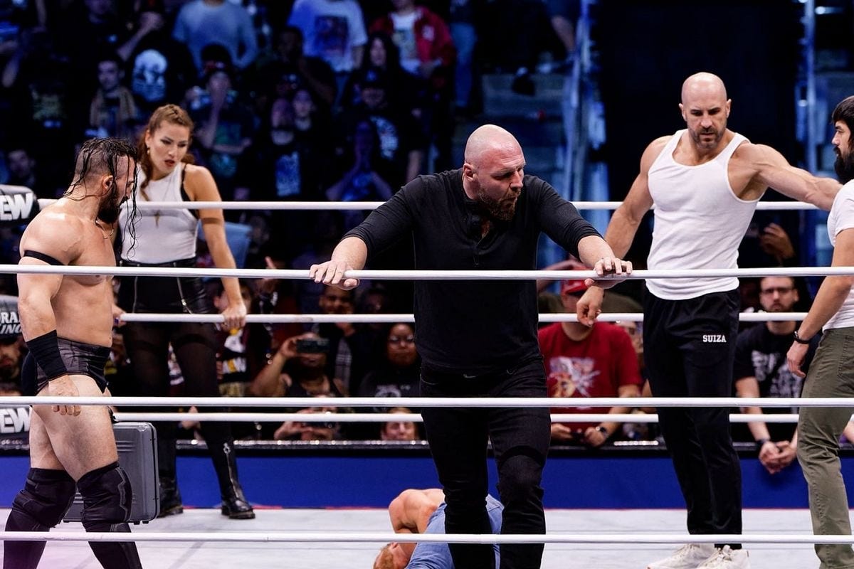 The Death Riders dominate the ring with Marina Shafir (pictured back left) and Wheeler Yuta (pictured right)