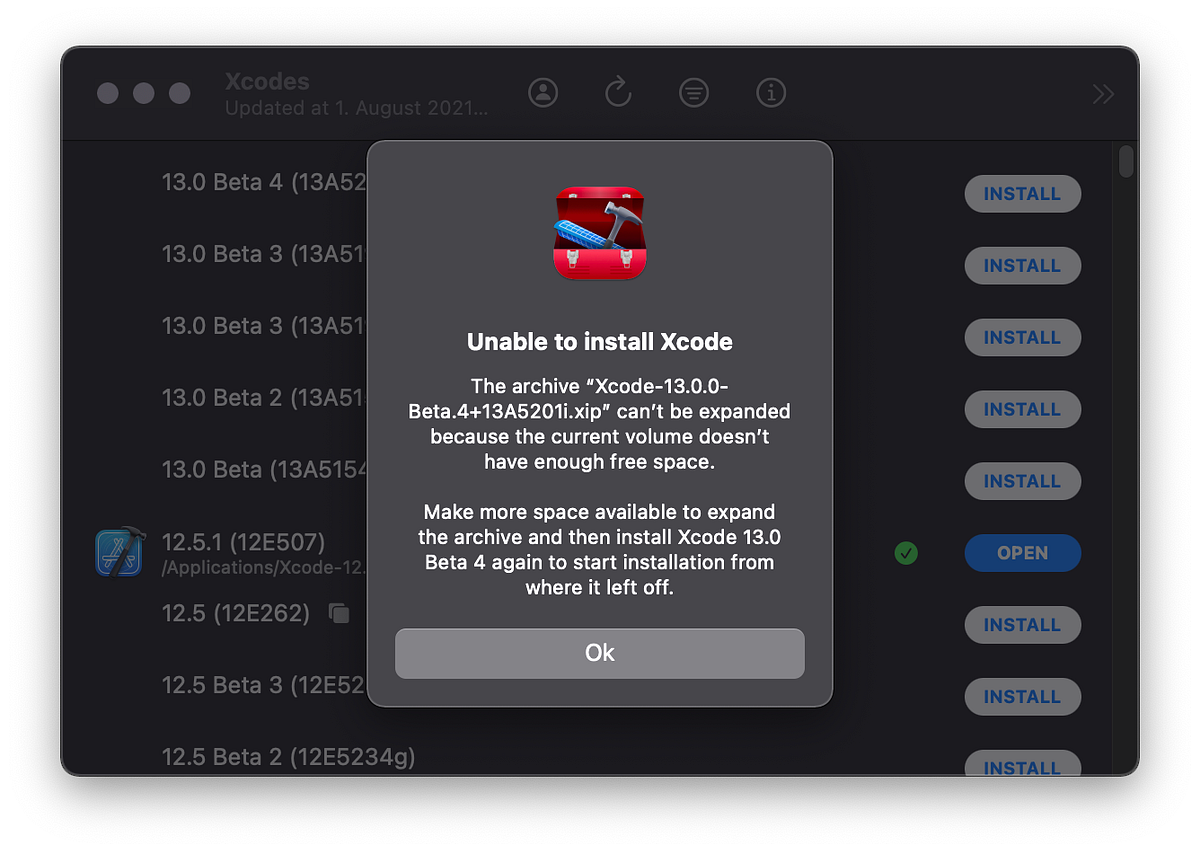 Installing Xcode with “not enough disk space available” | by