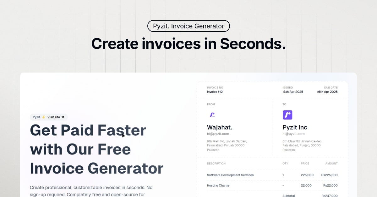Introducing Invoice.pyzit.com — The Ultimate Free Invoice Generator (No Signup Needed!)