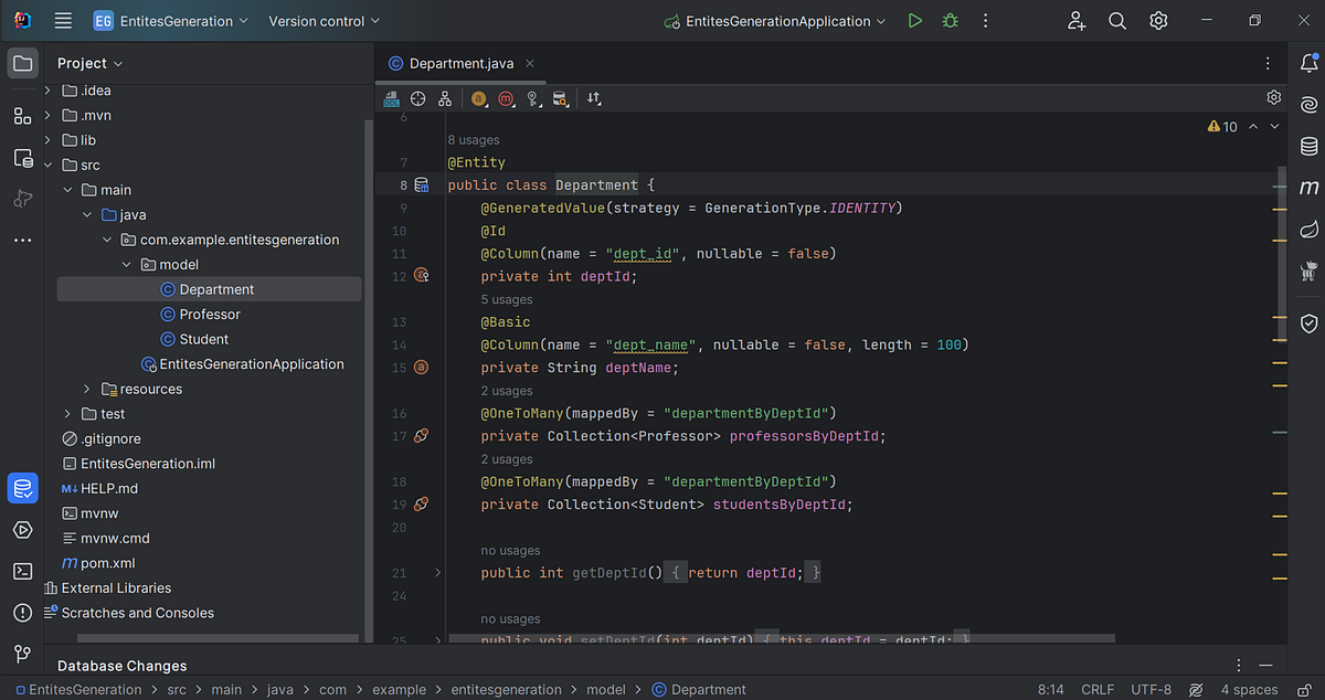 Generating Java Entities from Database Tables in Intellij IDEA Ultimate