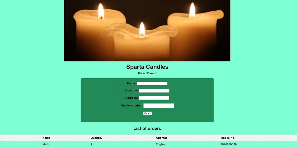 “Building an Interactive Online Candle Ordering Platform with External