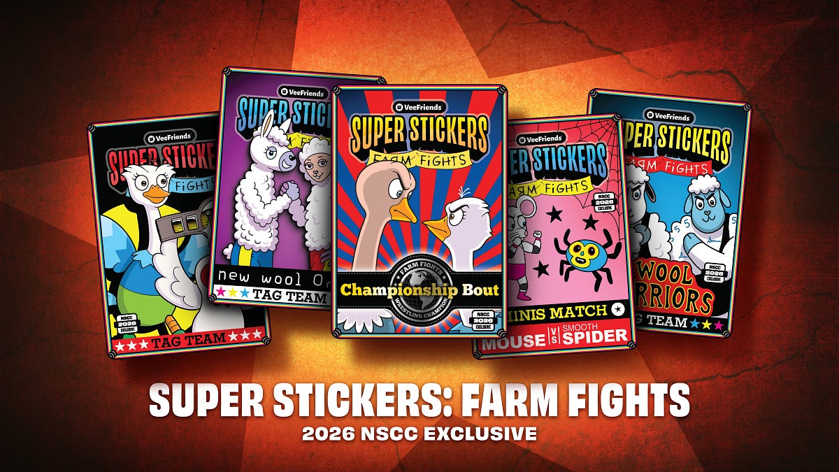 Collect The 2026 NSCC Exclusive: VeeFriends Super Stickers Featuring Farm Fights Cast | Rarities &…