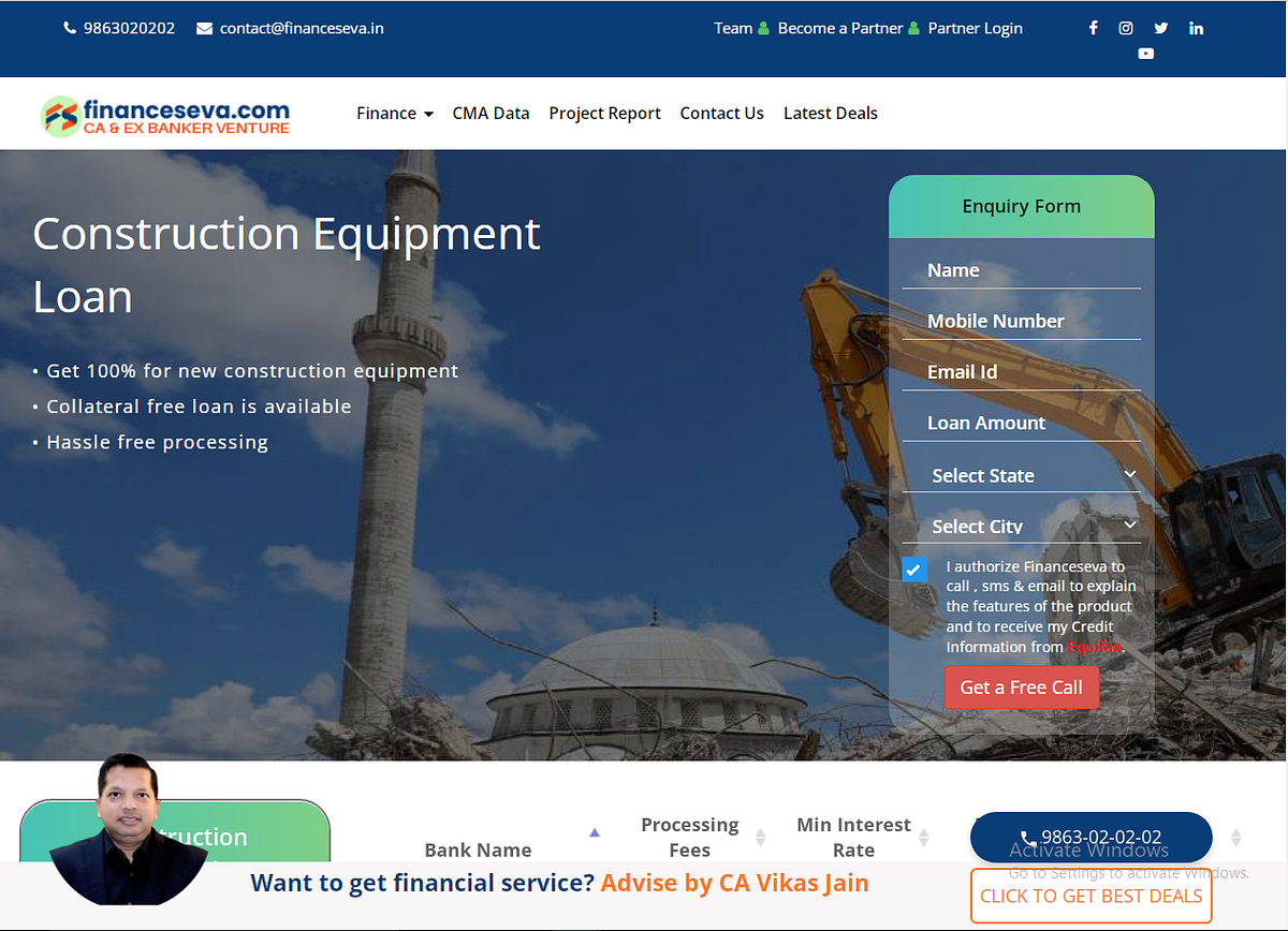 Construction Equipment Loan EMI Calculator by Financeseva Medium