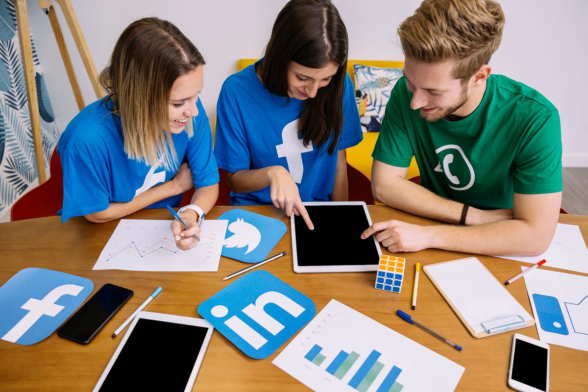 social media marketing team working on projects