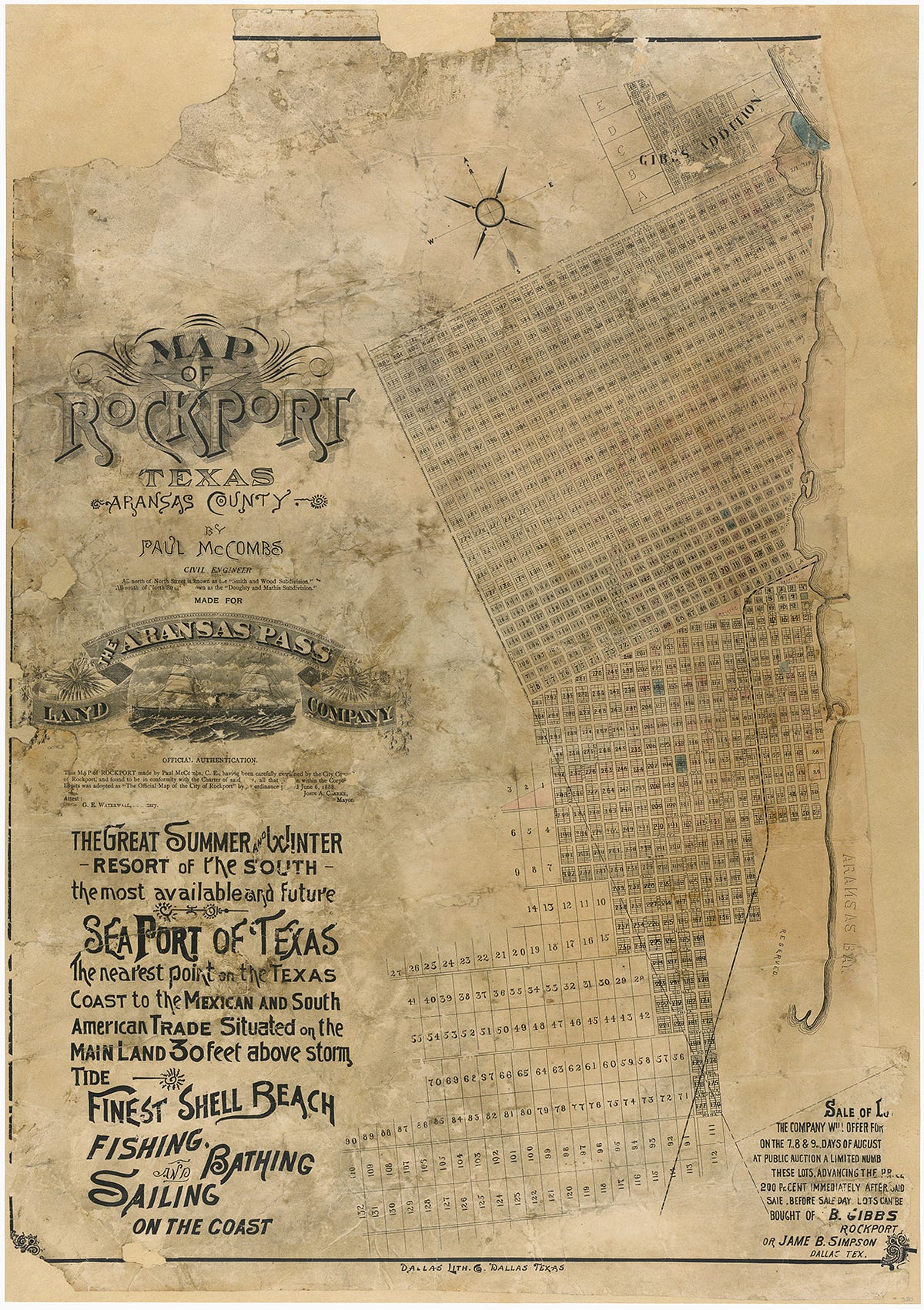 Map Of Rockport Texas Dallas 1888 By Texas General Land Office Save Texas History Medium 3010