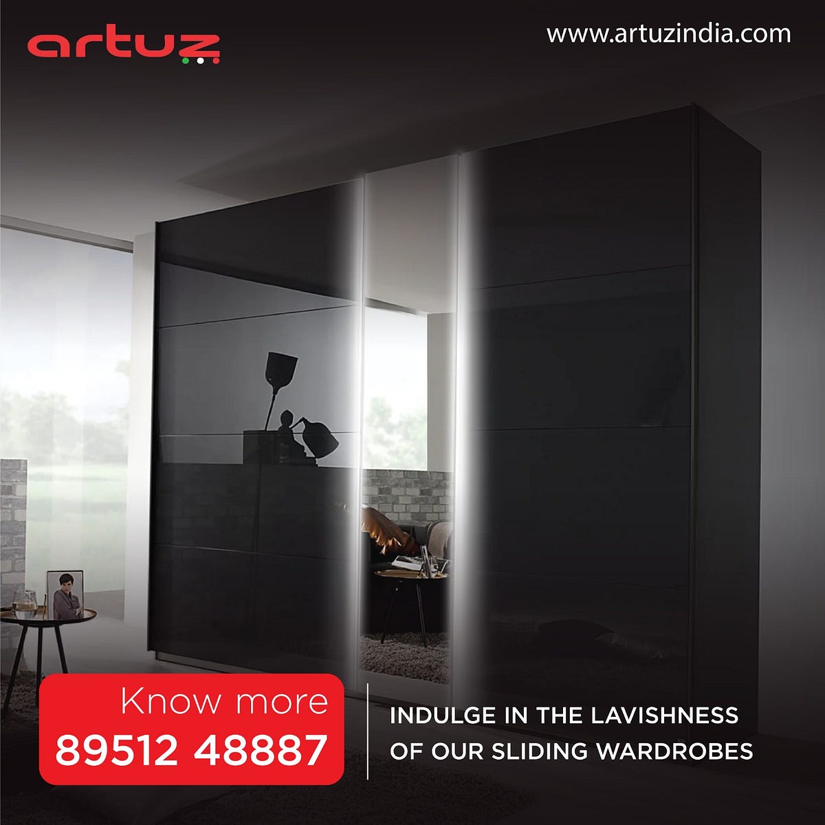 Lavishness Acrylic Sliding Wardrobe — Artuz Bangalore Artuza Medium