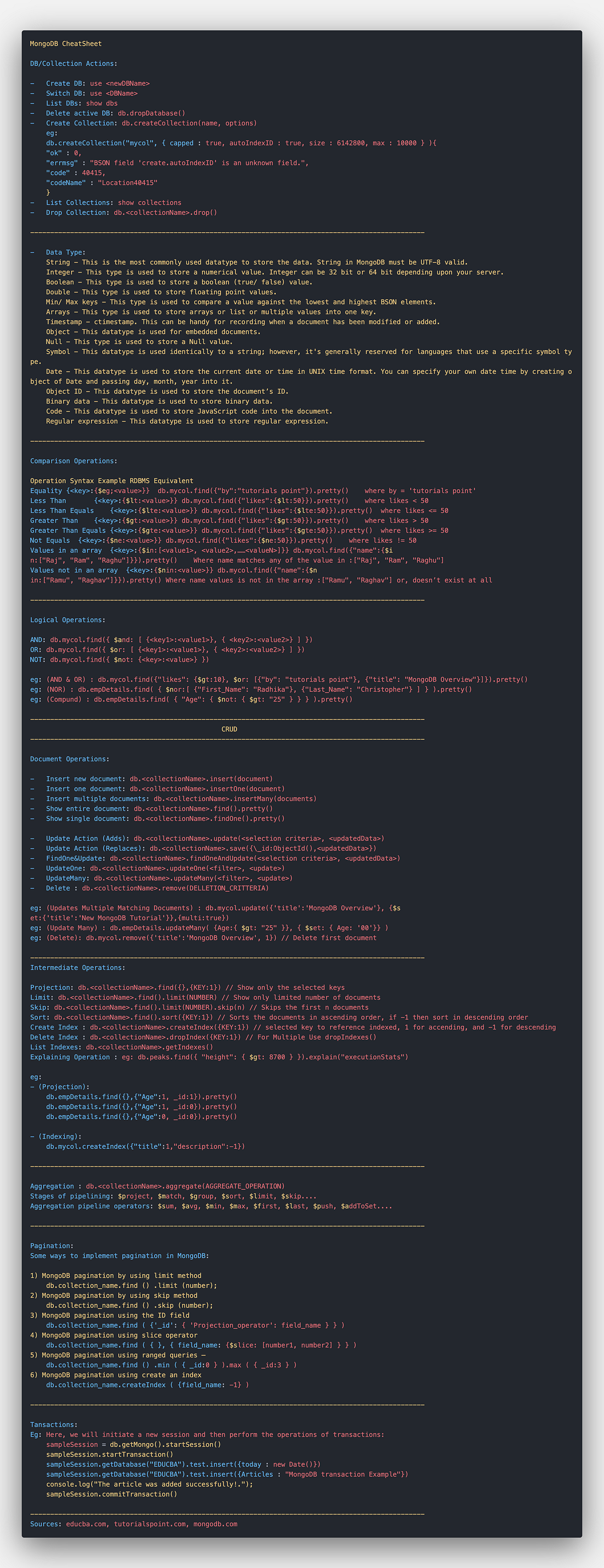 MongoDB Cheat Sheet - Anupam Arya - Medium