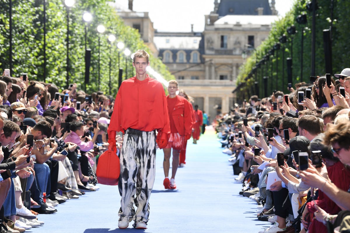 Virgil Abloh makes debut for Louis Vuitton on rainbow runway in Paris