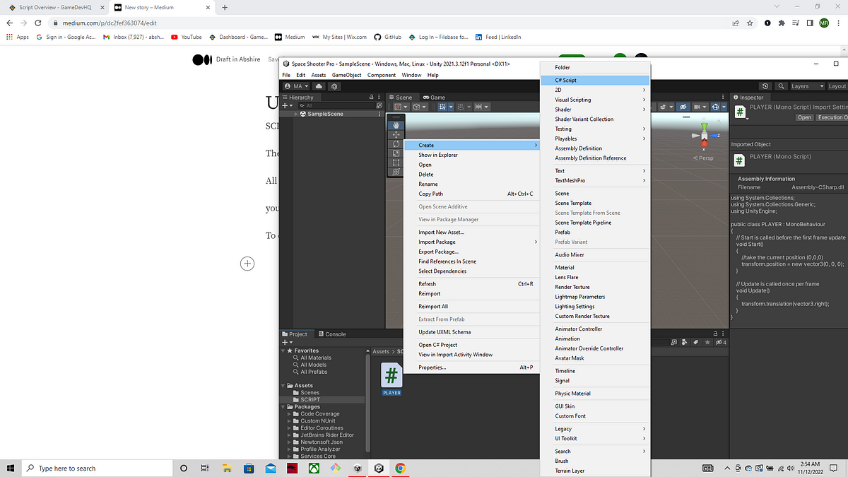 UNITY C#. SCRIPT OVERVIEW | by Abshire | Medium