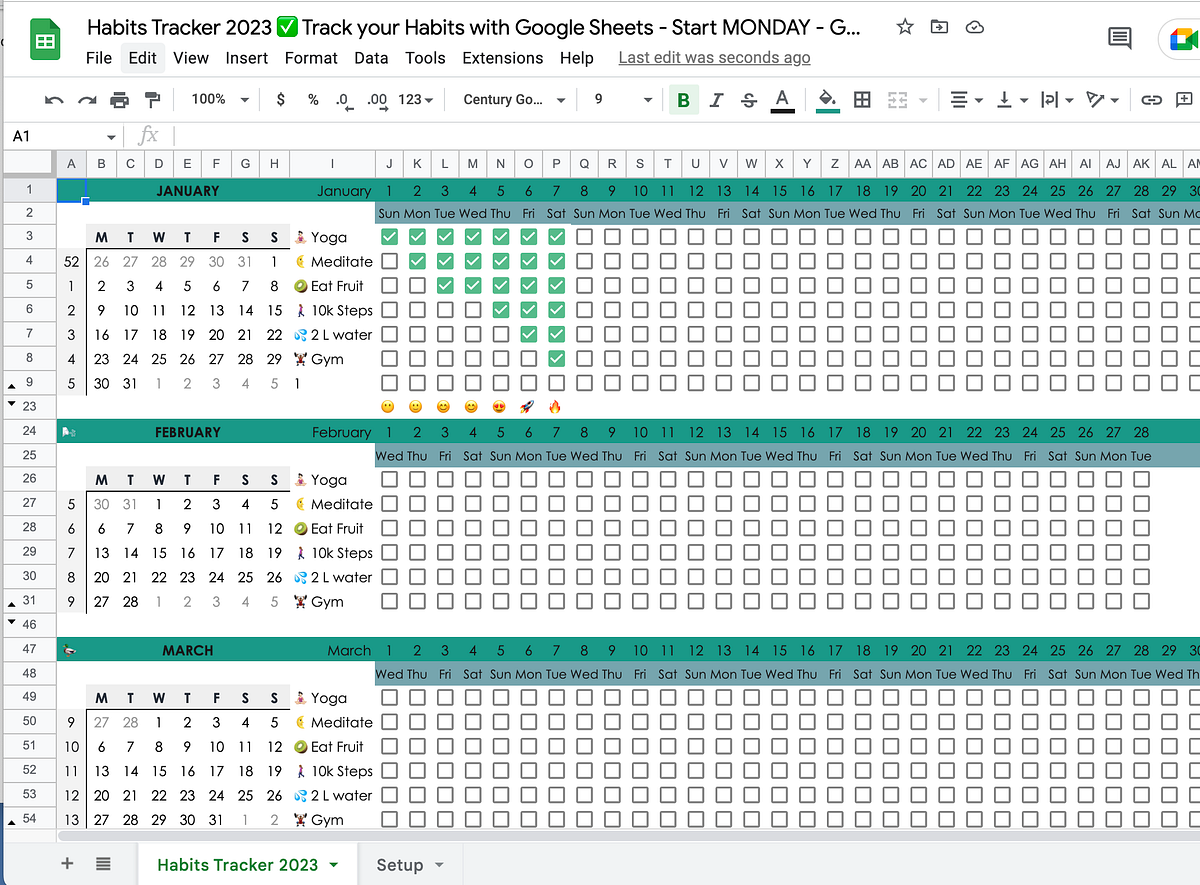2023 Habits Tracker In Google Sheets With Free Template By Gracia