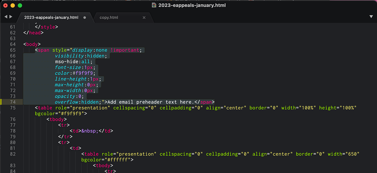 Hidden Email Preheader HTML Code Copy by CR Rollyson Medium