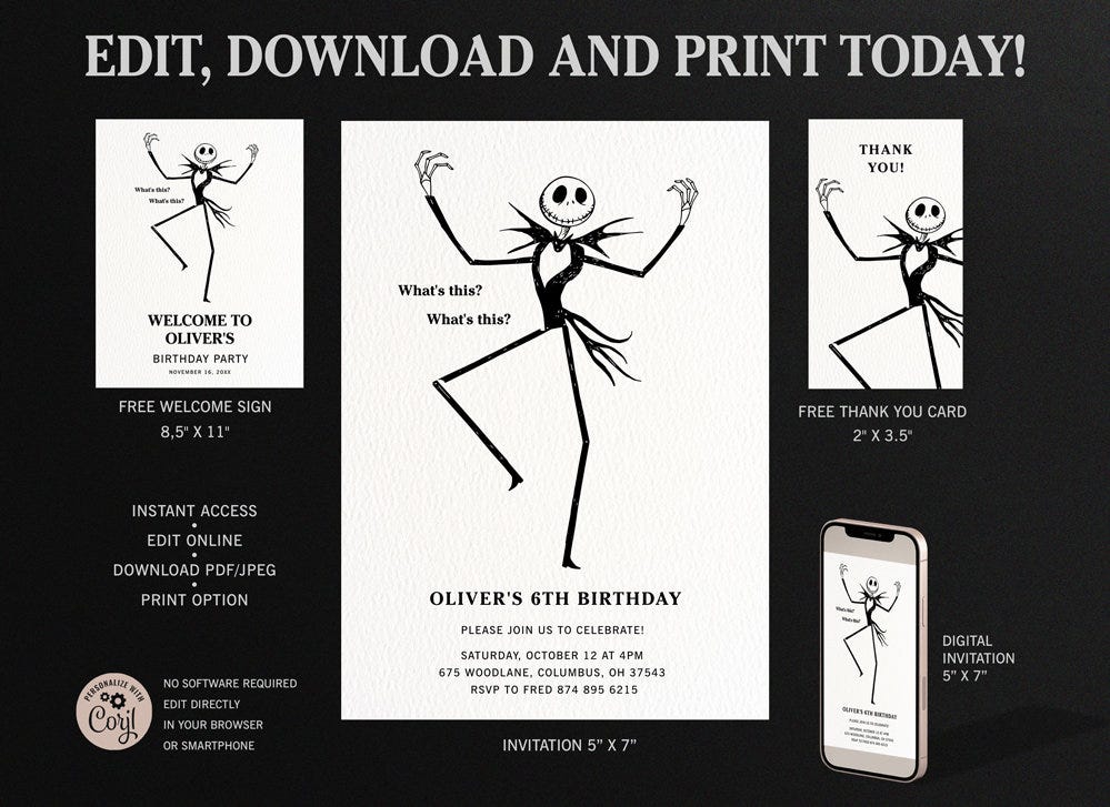 Nightmare Before Christmas Invitation, Jack Skellington Birthday ...