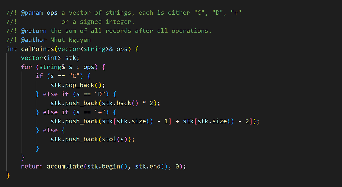 C++ Solution to Coding Challenge 682. Baseball Game | by Nhut Nguyen ...