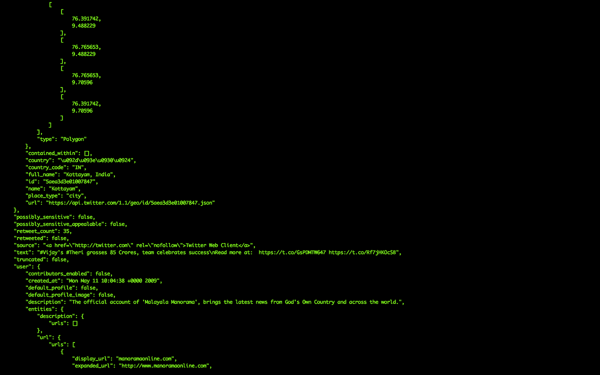 Making a Twitter REST API call. This particular example was to get a ...