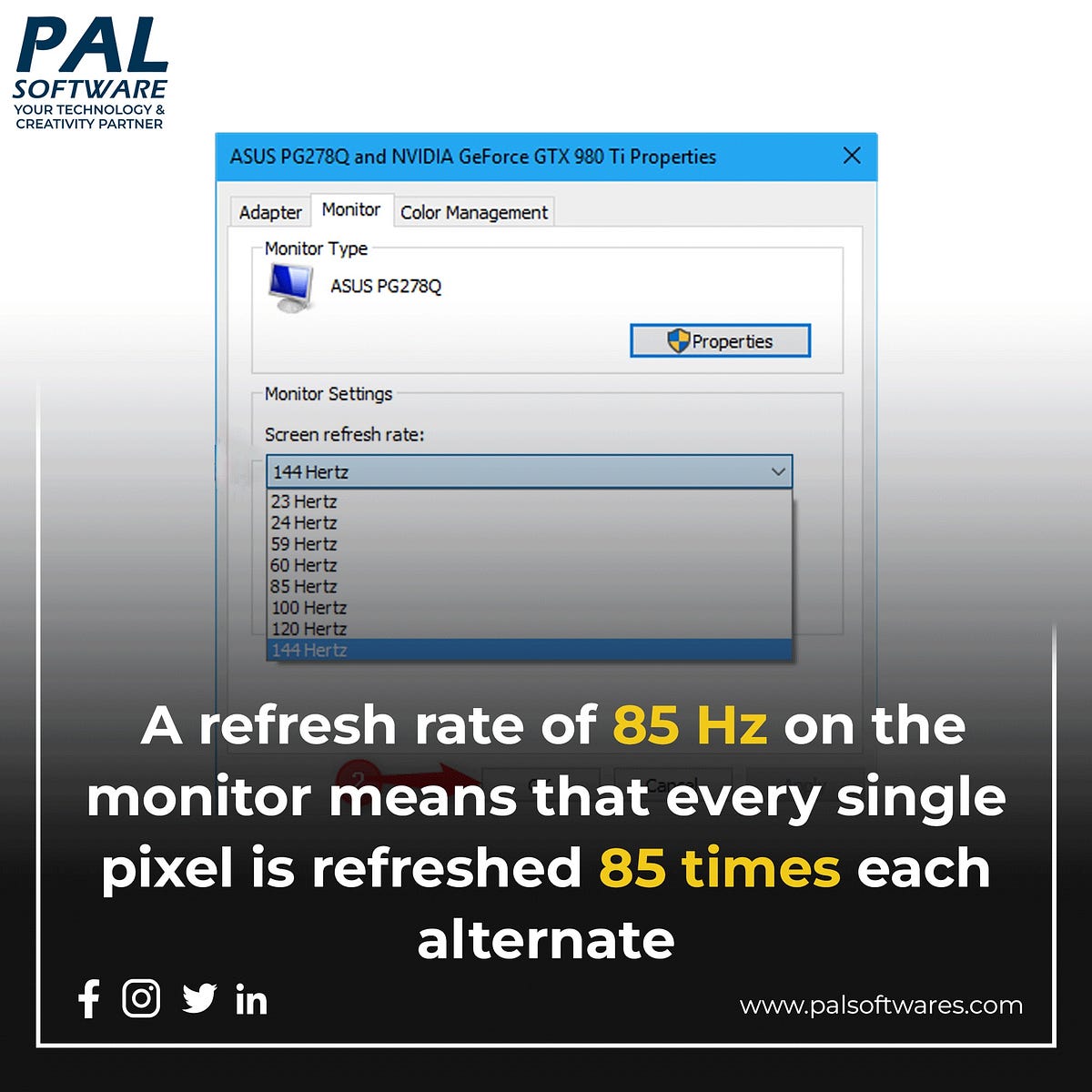 A refresh rate of 85 Hz on the monitor means that every single pixel is