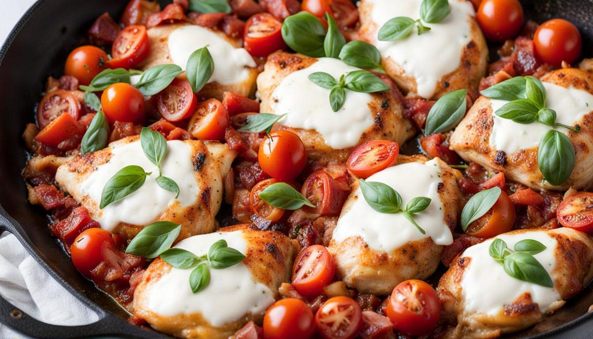 Skillet Chicken With Tomatoes, Pancetta and Mozzarella by Md Abdur