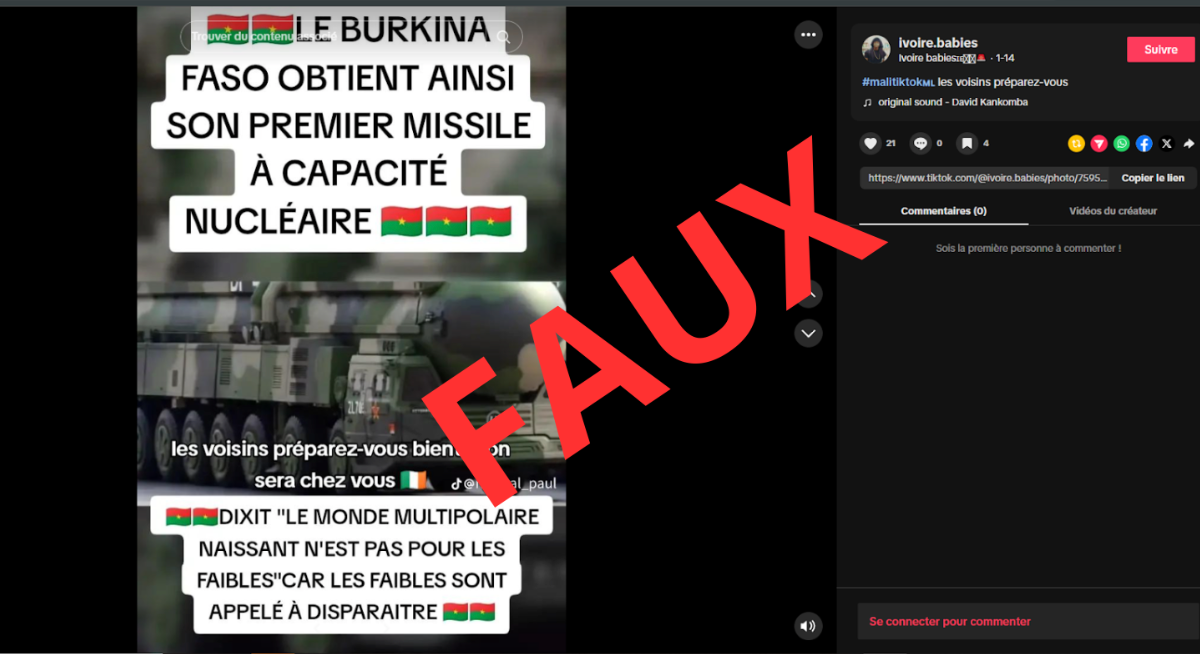 FAUX : le Burkina Faso n’a pas obtenu un missile à capacité nucléaire