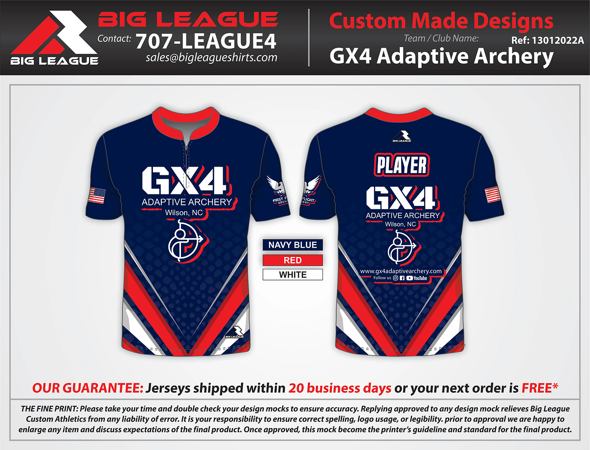 Custom Archery Shooting Jersey Big League Shirts Medium