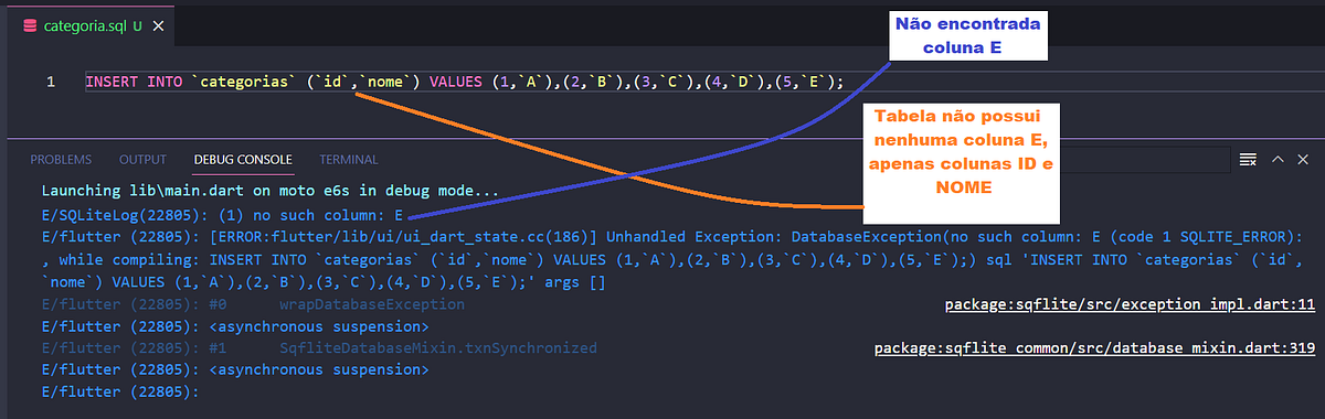 Exceção SQLite "no such column" para valor inserido na tabela e não ...