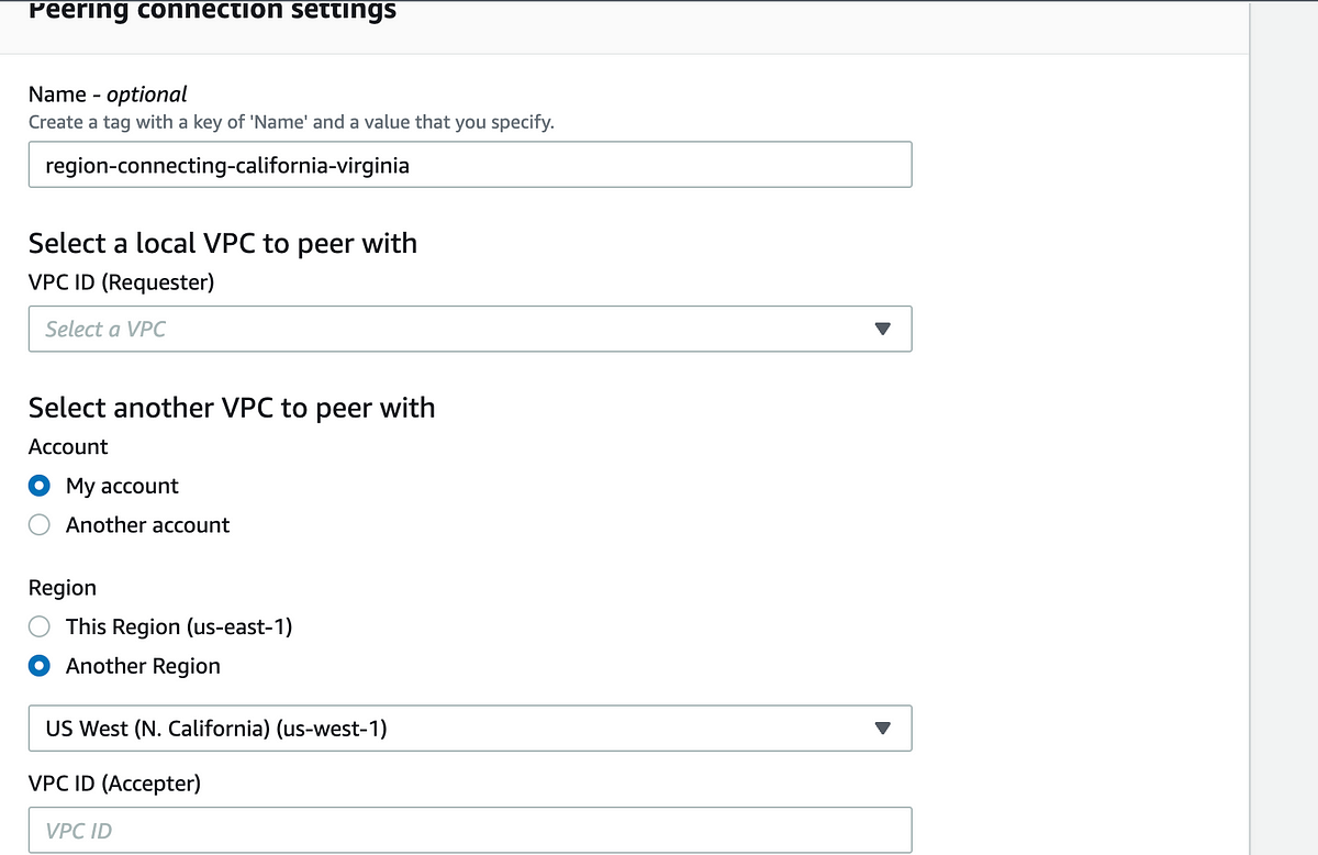 Aws VPC: connect two vpc in different region - Set - Medium
