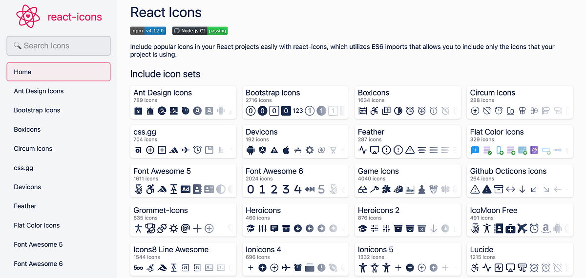 Icons for react/nextjs: React-icons-4.12.0 Update | by rahul more | Medium