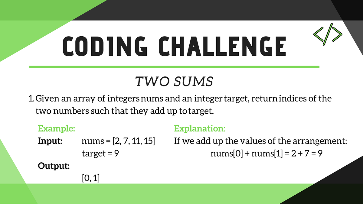 Two Sums | Coding Challenge — Leetcode | by Dile al Kai | Medium