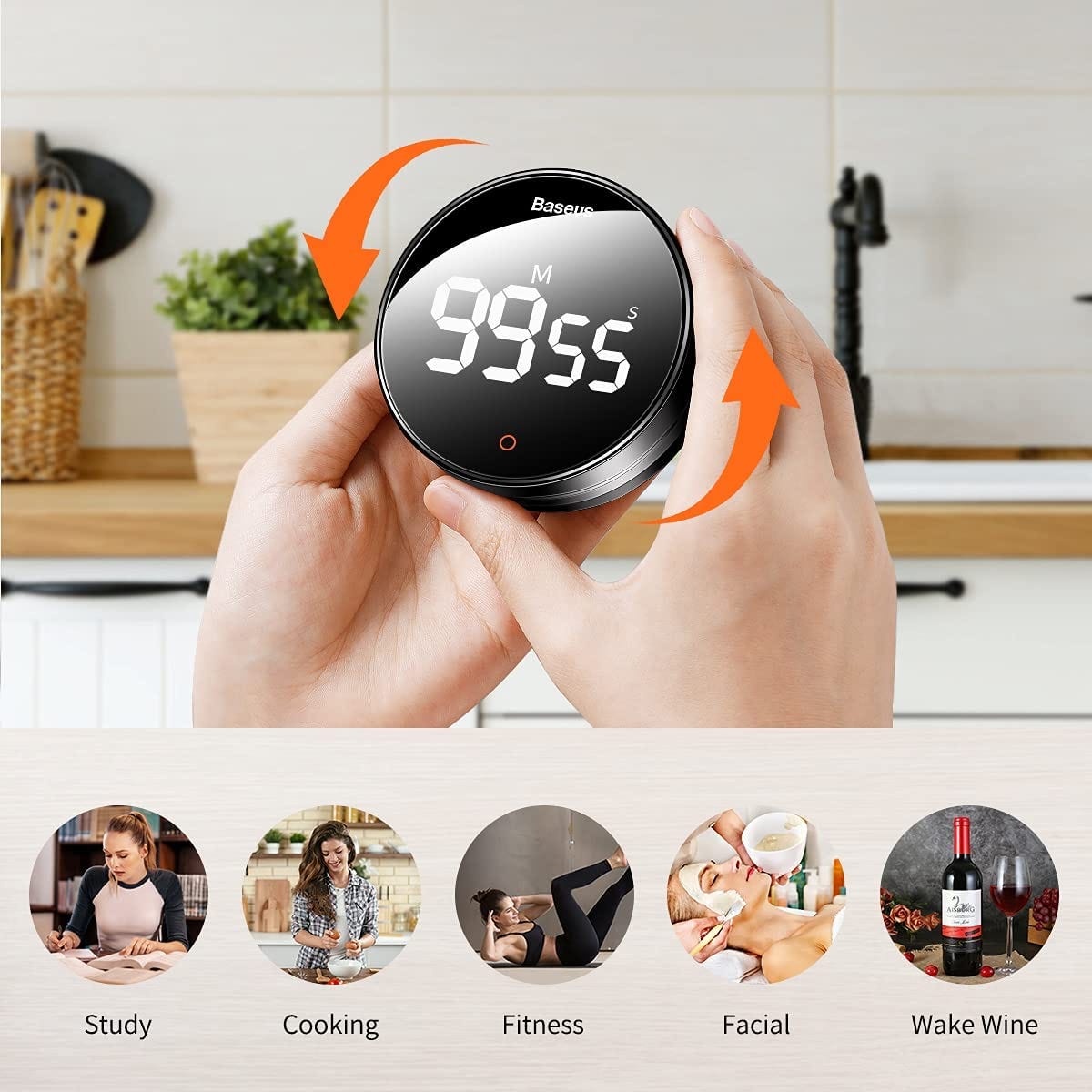 Baseus Magnetic Kitchen Timer Digital Timer Manual Countdown Alarm