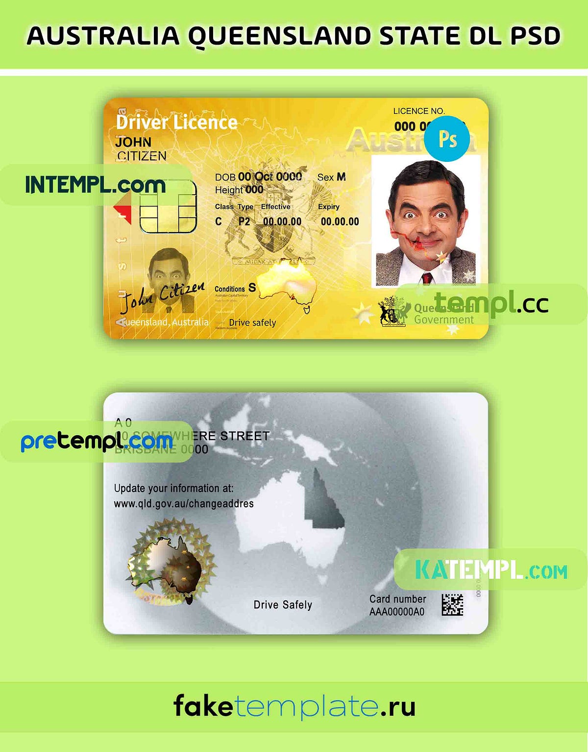 Australia Queensland driving license PSD download template by Intempl