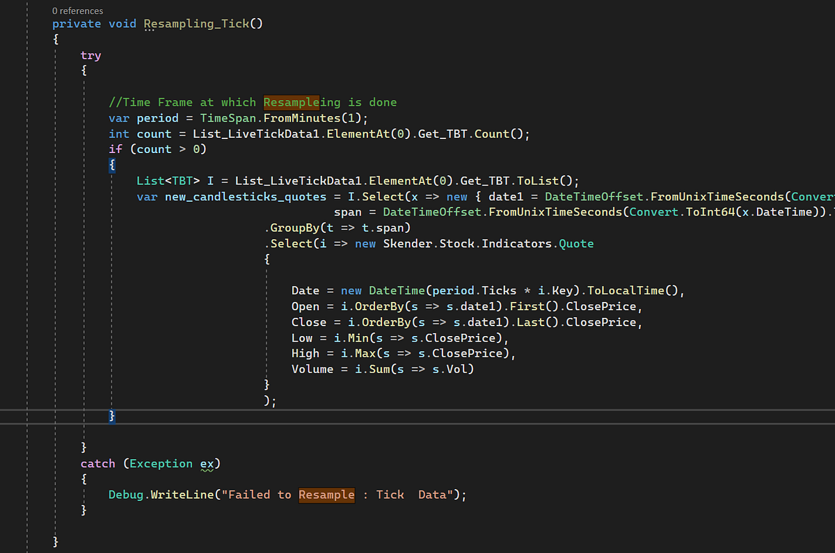 Algorithmic Trading Resampling Tick Data using C Technology by