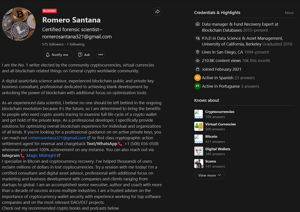 Scammer Alert! Unmasking the Romero Santana Scam on Quora | by Marko Vidrih  | Medium