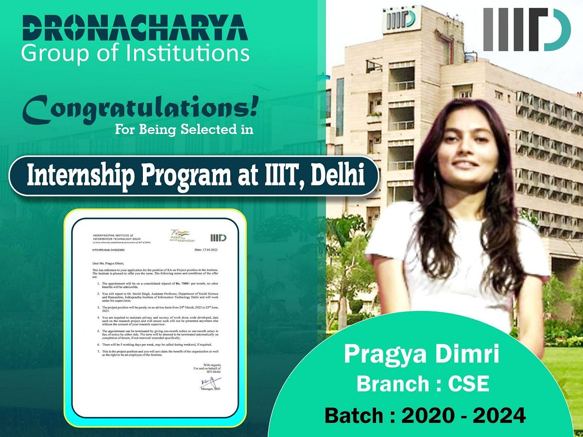 Internship Program at IIIT, Delhi Dronacharya Group of Institutions