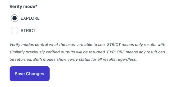 Screenshot of the two verification modes