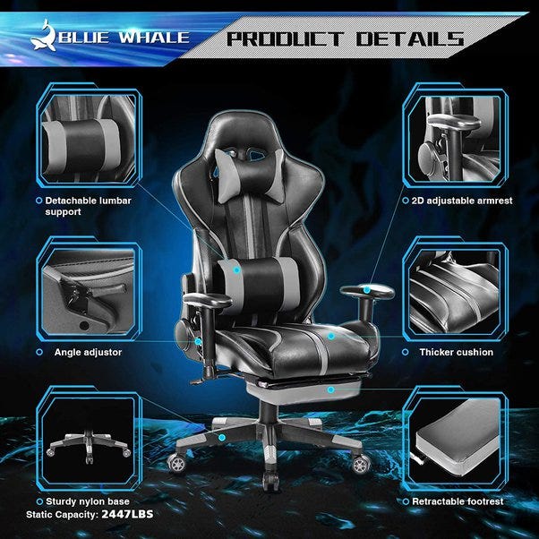 Blue whale massage best sale gaming chair with footrest