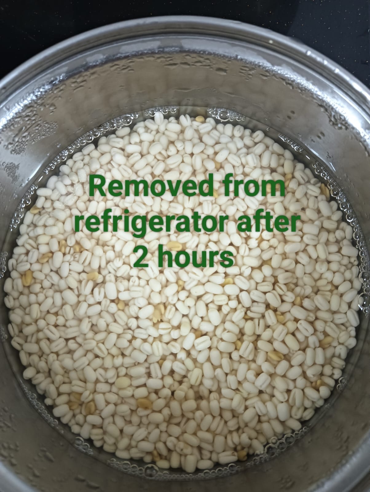 Soaked urad dal and fenugreek seeds after two hours in the fridge (Photo credit: Deepambika T J)