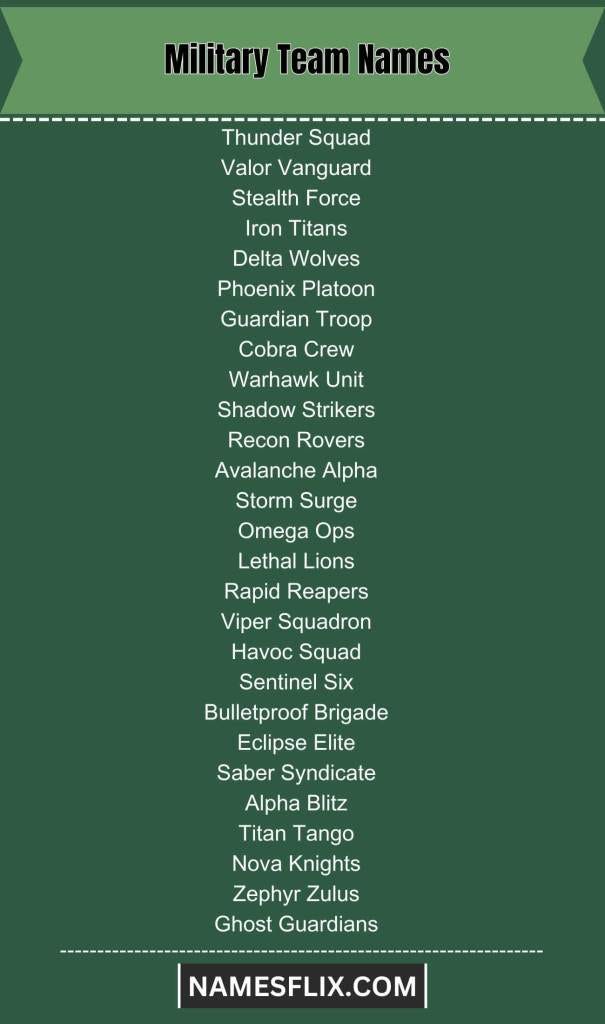 Military Team Names Ideas to Re Unite Your Old Crew by Eliana