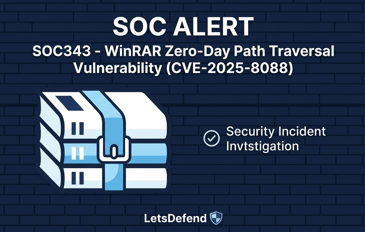 ⭐ SOC343 — WinRAR Zero-Day Path Traversal Vulnerability (CVE‑2025‑8088) — LetsDefend